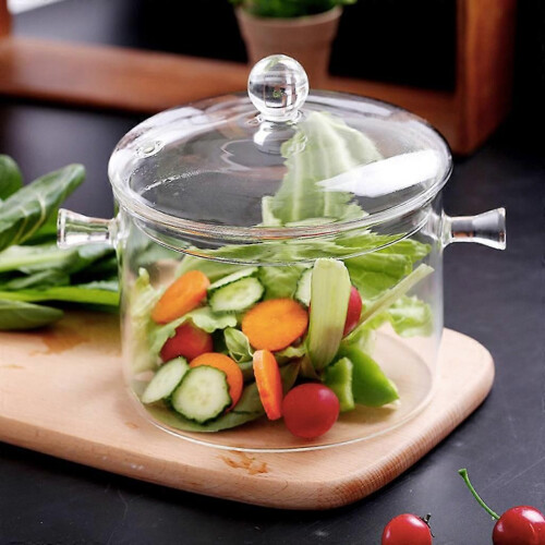 Olla sopera de vidrio resistente al calor de 1/1,3 l, apta para microondas, transparente, accesorios 2