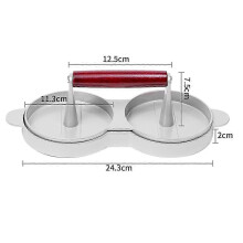 Dubbele hamburgerpers, hamburgerpattymaker van aluminiumlegering met houten handvat, vleespers, ronde