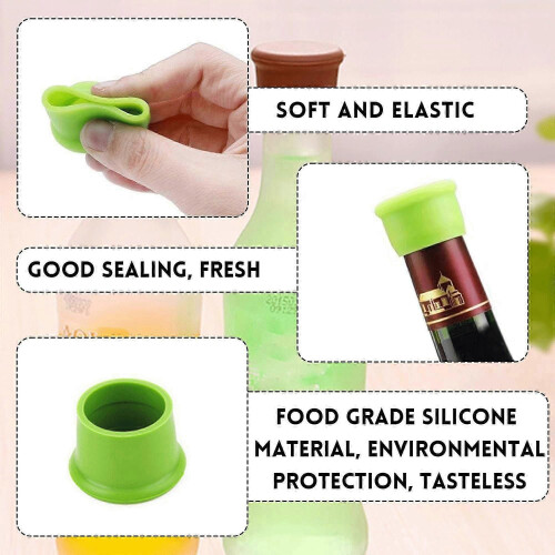 6 Pack Silicone Bottle Caps Reusable Leakproof Seal Keep Fresh Wine 2