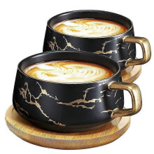 Pieces Cappuccino Cups with Saucer, Marble Cup, 300ml Porcelain Espresso Cups for Tea Coffee Cappuccino,