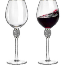 2 Pieces Rhinestone Red Wine Glass With Rim Tulip Shaped Diamond Wine Glasses Long Stem Glassware For