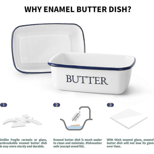 New Multifunctional enamel butter dish with white lid 2