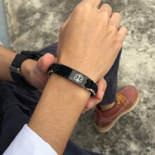 (Black, PENICILLIN ALLERGY) Medical Alert ID Bracelet Handmade Adjust Braided Rope Laser Engraved Women Men