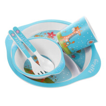 Toddler Plates And Bowls Set Easy to Clean 5Pcs Sky-Blue