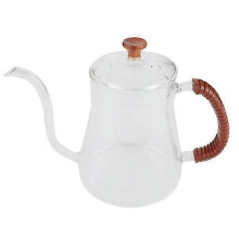 Heatproof Gooseneck Kettle Tea Kettle Coffee Dripper 600ML Wooden Handle Transparent Kettle Glass
