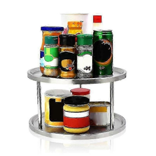 Stainless Steel 2-layer Rotating Seasoning Bottle Kitchen Storage Rack Organizer 2