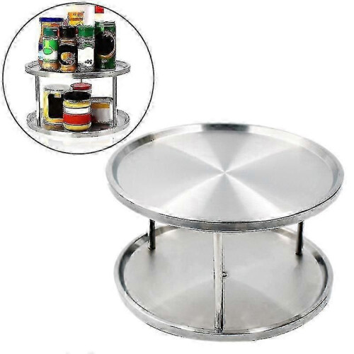 Stainless Steel 2-layer Rotating Seasoning Bottle Kitchen Storage Rack Organizer 1