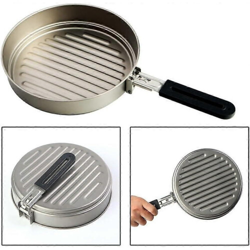 Compact design Ti frying pan with foldable handle,  for outdoor cooking 2