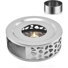 Chique roestvrijstalen theelichtje, hol frame met gouden accenten, universele theepotverwarmer, 15 cm,
