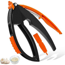 Premium Garlic Press with Peeler, Meat Hammer and Cleaning Brush, Multifunctional Garlic Press