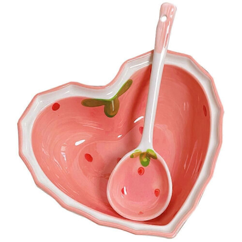 Salad Serving Spoon Set Ceramic Bowl Strawberry Pattern Serving Bowl 1Set 2