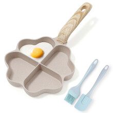 4-Cup Nonstick Omelette Pan, Granite Egg Skillet for Gas & Induction, Brown Heart-Shaped