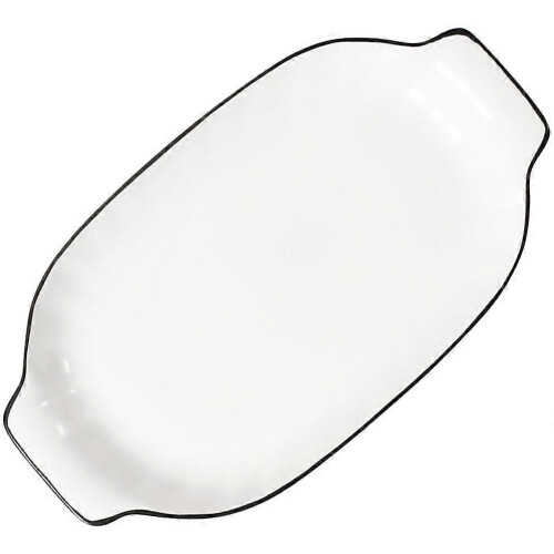 Ceramic Serving Plate Double Handle Formal Dinner Deep Pie Pan Bright Color Stackable 1Pcs 2