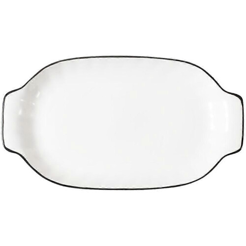 Ceramic Serving Plate Double Handle Formal Dinner Deep Pie Pan Bright Color Stackable 1Pcs