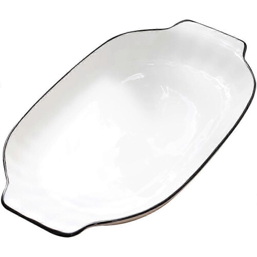 Ceramic Serving Plate Double Handle Formal Dinner Deep Pie Pan Bright Color Stackable 1Pcs 1