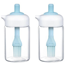 2 recipientes dispensadores, 2 frascos, cepillo de almacenamiento, vertedores para barbacoa, especias