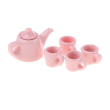5pcs 1/12 Dollhouse Miniatures Dining Ware Porcelain Tea Cup Set Pink