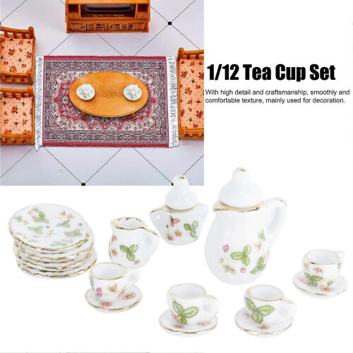 15pcs 1/12 Ceramics Tea Cup Set Dollhouse Decoration Simulation Mini Kitchen Accessories 2