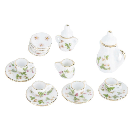 15pcs 1/12 Ceramics Tea Cup Set Dollhouse Decoration Simulation Mini Kitchen Accessories 1