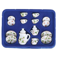 15pcs 1/12 Ceramics Tea Cup Set Dollhouse Decoration Simulation Mini Kitchen Accessories