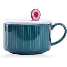 Bol en céramique de 30 oz avec couvercle et poignée pour soupe et nouilles instantanées, tasse à soupe