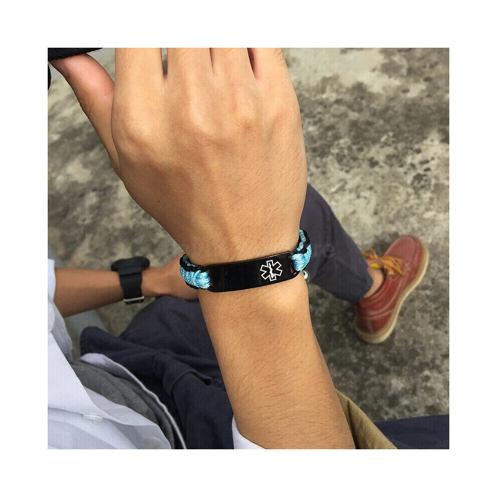(Blue, PACEMAKER) Medical Alert ID Bracelet Handmade Adjust Braided Rope Laser Engraved Women Men New-image-OPC-PHRYTFM-NEW