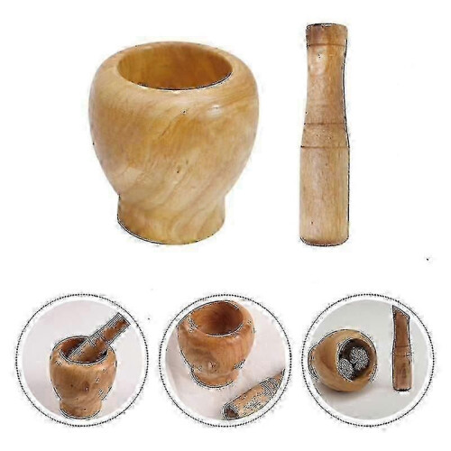 1 set di mortaio per aglio in legno 2