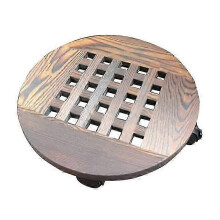 Support pour plantes en bois - Support rond pour pot de fleurs en bois massif avec roulettes, support
