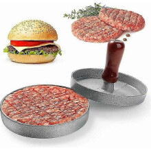Hamburgerpers, keukenhamburgerpers voor gehakt, houten handvat, antiaanbaklaag aluminium hamburgerpers