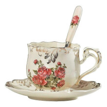 Pastoral rose tea cup and saucer set, 200ml cup and saucer coffee shop tumbler party drink utensils