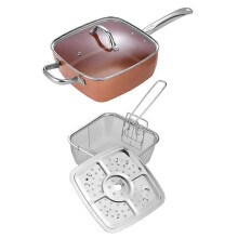 Marmite carrée avec panier à friture et grille à vapeur pour la cuisson des fritures et des ébullitions,