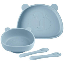 Ensemble de vaisselle pour enfants de 4 pièces, assiette bébé en silicone, bol antidérapant avec cuillère