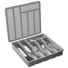 Organisateur d'argenterie avec couvercle, plateau à ustensiles couvert pour tiroir de cuisine et comptoir,
