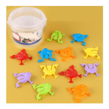 Lot de 12 jouets sauteurs colorés en forme de grenouille, avec seau et pression des doigts, transparents