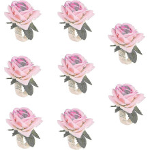8 Pcs Serviettenring-Sets Floral Serviettenhalter Ringe Künstliche Rose Serviettenringe Sackleinen Schnur