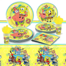 Décoration de fête d'anniversaire pour enfants sur le thème du dessin animé Bob l'éponge, assiette en