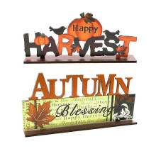Centres de table en bois pour Thanksgiving, décorations de bureau, vitrine, centre commercial, 2 pièces
