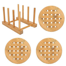 Égouttoir à vaisselle multifonctionnel en bambou avec tapis de table et coussin isolant