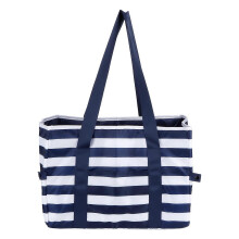 Panier de pique-nique à rayures bleues en polyester, grand sac isotherme portable pour barbecue, camping,