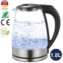 Cordless Electric Kettle, BPA-Free Borosilicate Glass, Blue LED Indicator, Fast Boiling, and 360 Degree