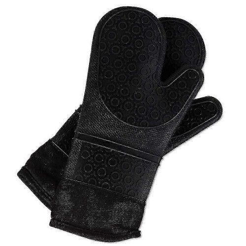 Heat Resistant Silicone Oven Gloves (black,1 Pair) 1