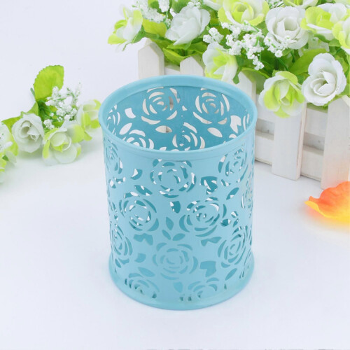 1 pot à crayons creux en forme de rose pour bureau (bleu) 1