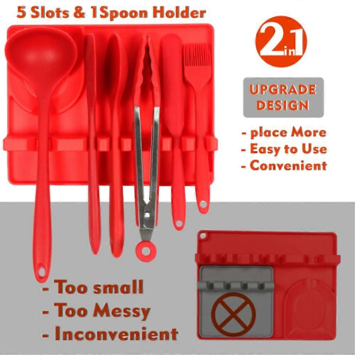 2-in-1 silicone spoon holder - red - color box 2