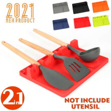 Porte-cuillère en silicone 2 en 1 - rouge - boîte colorée