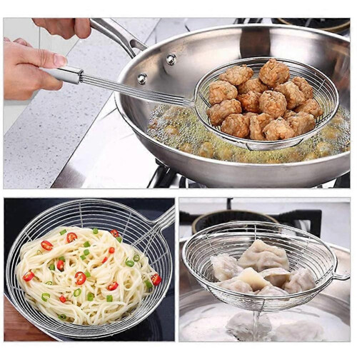 Solid Stainless Steel Spider Strainer Ladle, Kitchen Utensils Wire Strainer Pasta Strainer Spoon 2