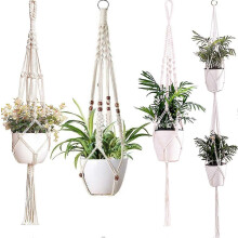 Suspension pour plantes en macramé, robuste et délicate, en corde de coton, 4 pieds