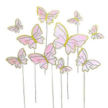 Lot de 20 décorations de gâteaux en forme de papillon 3D, dorées, roses et violettes, faites à la main
