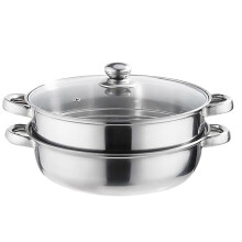 1 stuk 28 cm multifunctionele stoompan met dubbele lagen, kookpan van roestvrij staal, stoomkoker, zilver