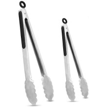 Pinces de cuisine en acier inoxydable, pinces à steak, silicone résistant à la chaleur, lot de 2