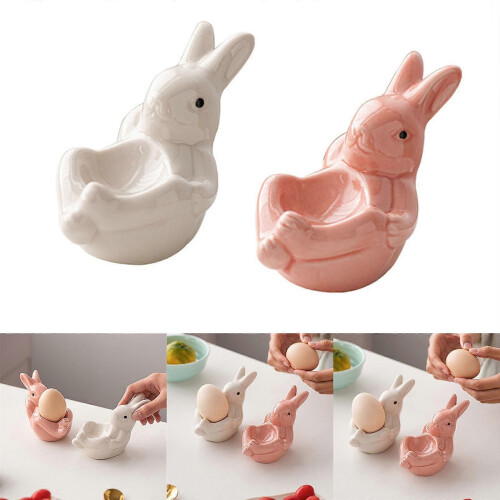 Ceramic Rabbit Shaped Eggs Cup Holder Porcelains Eggs Cup Easter Eggs Display Stand Easter Decorations 1